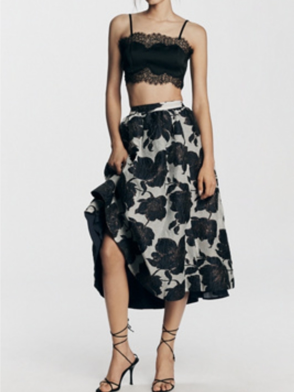 Anthropologie Maeve Jacie Printed Midi Skirt Black Cream Floral XXS